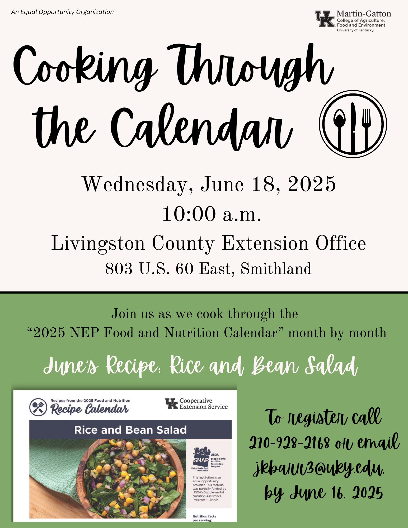 Cooking through the calendar flyer