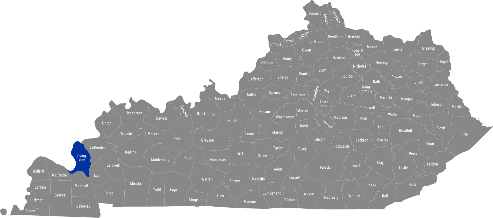 State of Kentucky map with Livingston County highlighted